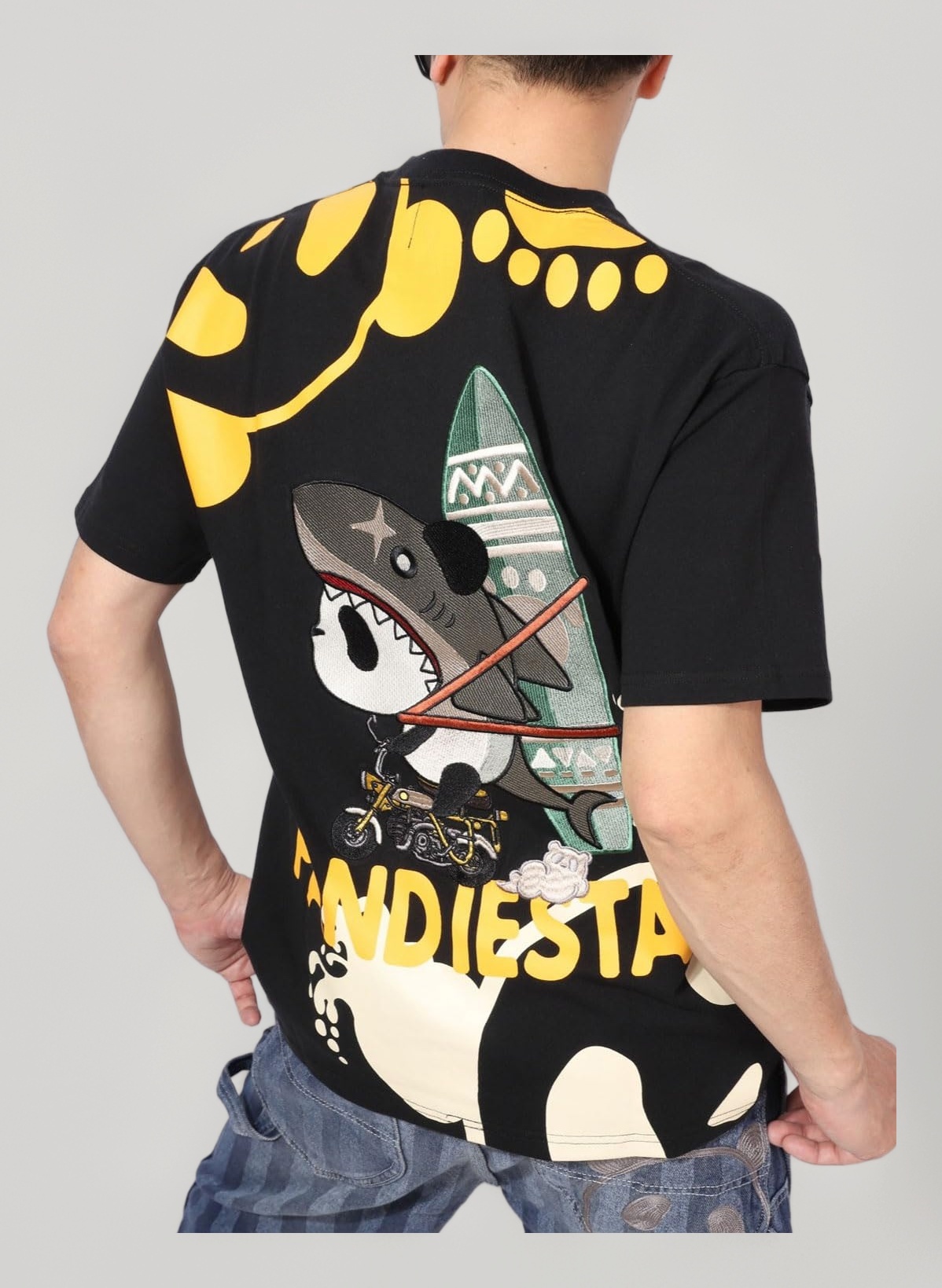 PANDIESTA JAPAN パンダ 刺繍 Tシャツ ブラック Amazon | (パンディエスタ) PANDIESTA サーフライドシャーク パンダ